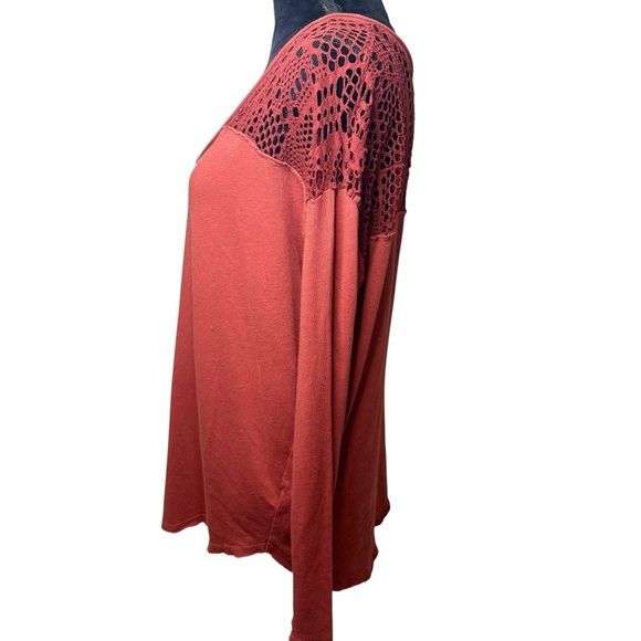 We The Free | Rust Lace Accent Long Sleeve Top | 100% Cotton | Sz L? (Check) - Picture 5 of 10